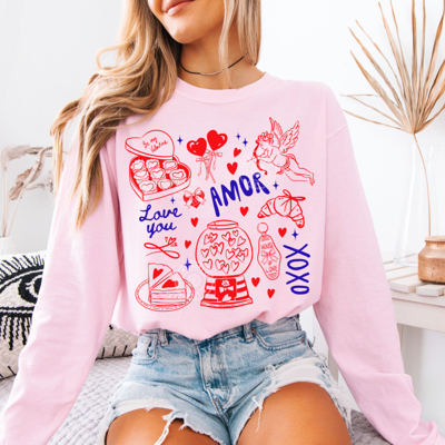 Retro Valentine Long Sleeve Shirt, Comfort Colors Long Sleeve Tee, Cupid Shirt, Womens Valentine Gift