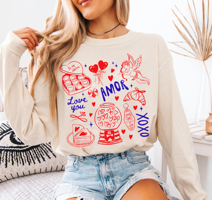 Retro Valentine Long Sleeve Shirt, Comfort Colors Long Sleeve Tee, Cupid Shirt, Womens Valentine Gift