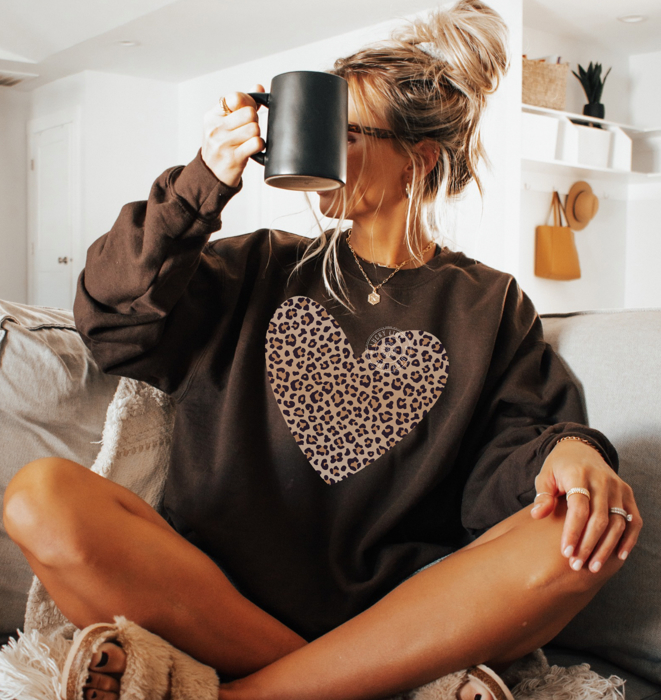 Leopard Heart Sweatshirt, Heart Valentine Sweatshirt, Leopard Print Shirt, Animal Print, Cute Valentine Day Shirt for Women, Love Shirt