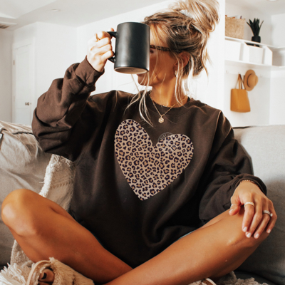 Leopard Heart Sweatshirt, Heart Valentine Sweatshirt, Leopard Print Shirt, Animal Print, Cute Valentine Day Shirt for Women, Love Shirt