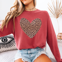 Small Red Comfort Colors® Leopard Heart Long Sleeve Shirt, Cheetah Print Heart Shirt, Animal Print, Valentines Day Shirt for Women, Love Shirt