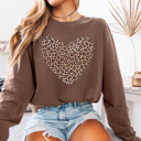 XXXL Brown Comfort Colors® Leopard Heart Long Sleeve Shirt, Cheetah Print Heart Shirt, Animal Print, Valentines Day Shirt for Women, Love Shirt
