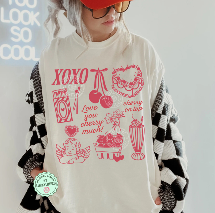 Coquette Valentine Shirt, Womens Valentines Day Shirt, Cherry Cake Shirt, Vintage Valentine Shirt, Love Tshirt, Vday Gift