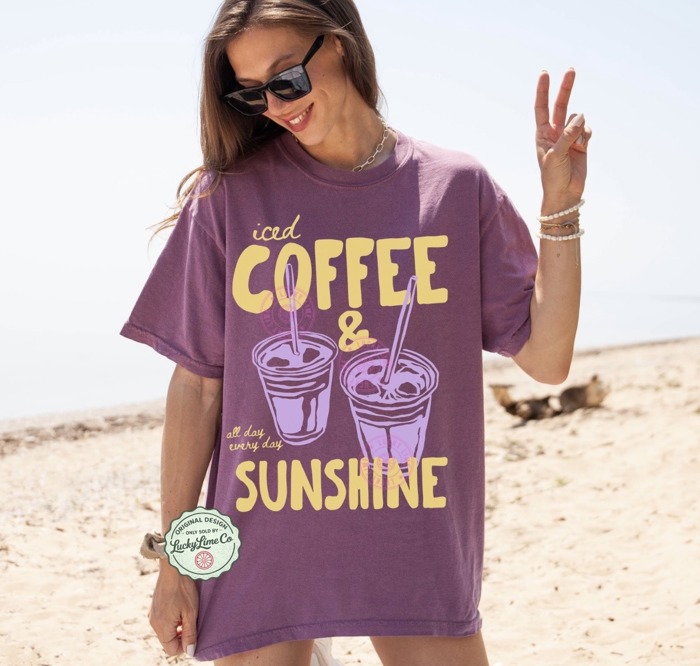 Iced Coffee and Sunshine Shirt, Iced Coffee Shirt, Coffee Lover Gift, Trendy Coffee Tshirt, Summer Graphic Tee