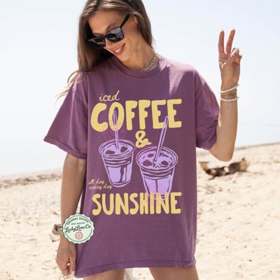 Iced Coffee and Sunshine Shirt, Iced Coffee Shirt, Coffee Lover Gift, Trendy Coffee Tshirt, Summer Graphic Tee