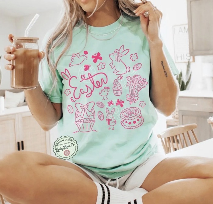 Easter Doodles Comfort Colors Shirt, Trendy Easter Graphic Tee, Womens Easter Gift, Easter Bunny Tshirt, Spring Vibes