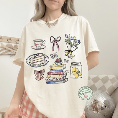 Comfort Colors® Cottagecore Shirt, Bookish Shirt, Vintage Spring Flower Top, Whimsical Spring Graphic Tee, Cottage Core Shirt