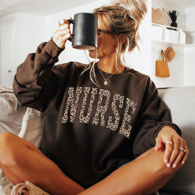Leopard Print Nurse Sweatshirt, Varsity Nurse Shirt, Trendy Nurse Sweatshirt, Nurse Shirt for Work