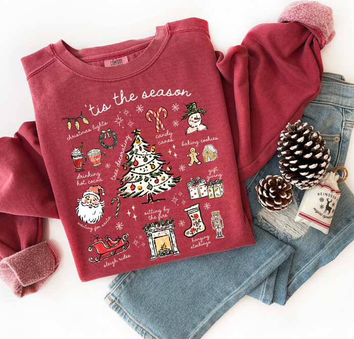 Tis the Season Sweatshirt, Comfort Colors® Christmas Sweatshirt, Holiday Apparel, Womens Christmas Sweater, Santa Sweatshirt