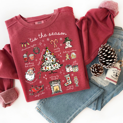 Tis the Season Sweatshirt, Comfort Colors® Christmas Sweatshirt, Holiday Apparel, Womens Christmas Sweater, Santa Sweatshirt