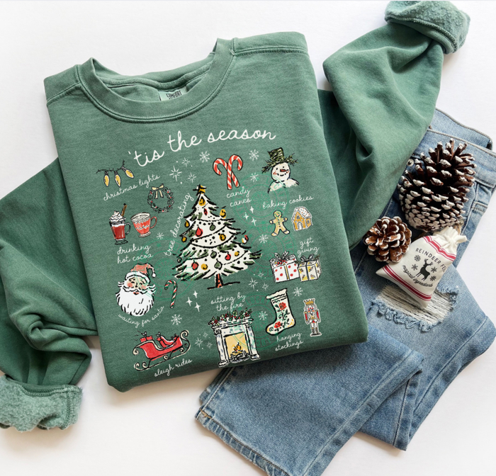 Tis the Season Sweatshirt, Comfort Colors® Christmas Sweatshirt, Holiday Apparel, Womens Christmas Sweater, Santa Sweatshirt