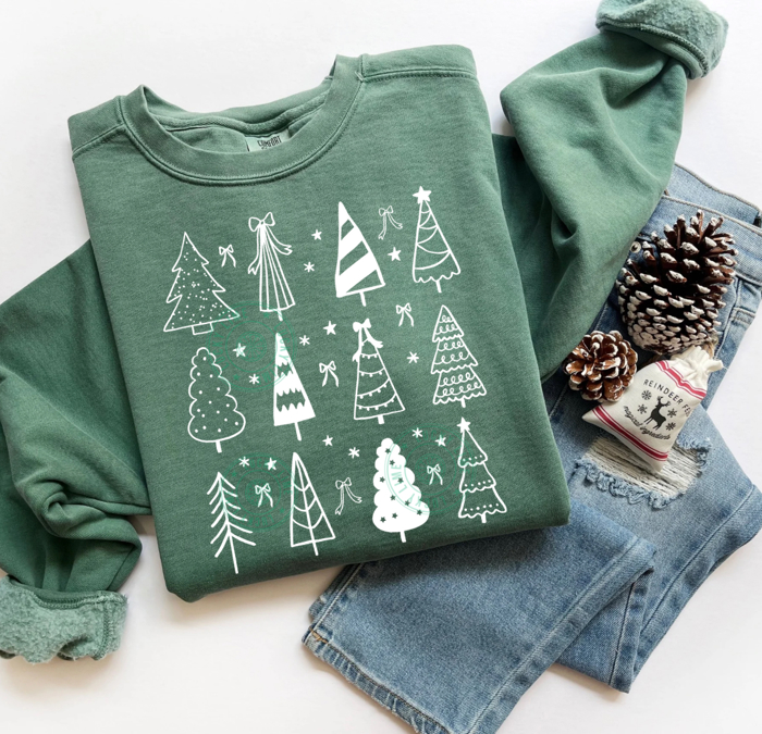 Comfort Colors® Christmas Tree Sweatshirt, Christmas Tree Bow Shirt, Womens Christmas Sweater, Holiday Apparel