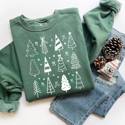 Comfort Colors® Christmas Tree Sweatshirt, Christmas Tree Bow Shirt, Womens Christmas Sweater, Holiday Apparel