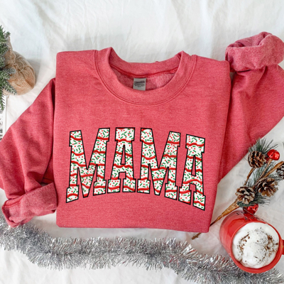 Mama Christmas Sweatshirt, Merry Mama Shirt, Mama Christmas Tree Cake Sweatshirt, Christmas Gift for Mom