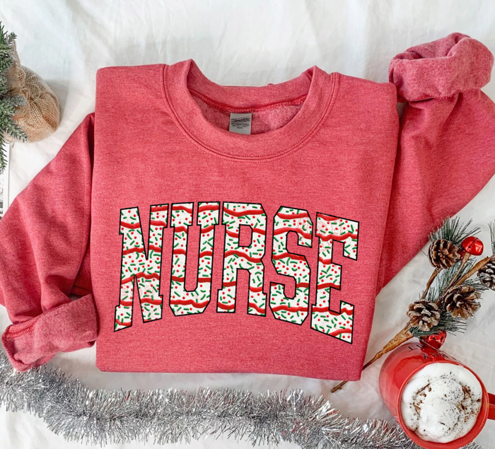 Nurse Christmas Sweatshirt, Merry Nurse Sweatshirt, Christmas Gift for Nurse, Christmas Tree Cake Sweatshirt