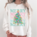 Small White Merry Christmas Sweatshirt, Faux Yarn Christmas Tree Sweatshirt, Preppy Christmas Shirt, Coquette Christmas Tree Sweatshirt