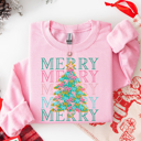  Merry Christmas Sweatshirt, Faux Yarn Christmas Tree Sweatshirt, Preppy Christmas Shirt, Coquette Christmas Tree Sweatshirt
