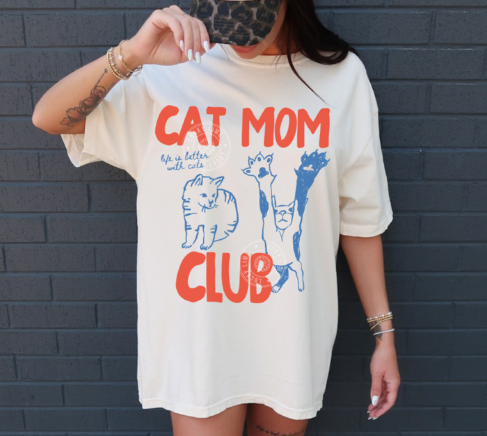 Cat Mom Club Shirt, Comfort Colors Cat Mama Tshirt, Retro Cat Shirt, Funny Cat Tee, Cat Lover Gift