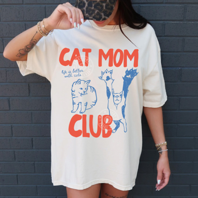 Cat Mom Club Shirt, Comfort Colors Cat Mama Tshirt, Retro Cat Shirt, Funny Cat Tee, Cat Lover Gift