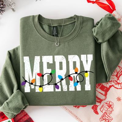 Merry Sweatshirt, Varsity Christmas Sweatshirt, Christmas Lights Shirt, Holiday Sweater, Festive Christmas Shirt