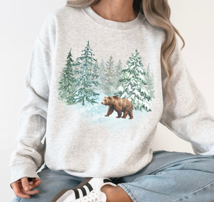 Retro Grizzly Bear Sweatshirt, Cozy Season Shirt, Winter Sweatshirt, Winter Wonderland Shirt, Christmas Gift