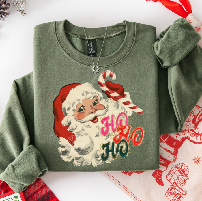 Retro Santa Sweatshirt, Vintage Santa Sweatshirt, Ho Ho Ho Shirt, Womens Christmas Sweatshirt, Holiday Crewneck