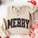  Plaid Merry Christmas Sweatshirt, Preppy Christmas Sweatshirt, Festive Holiday Sweater for Women