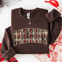  Plaid Merry Christmas Sweatshirt, Preppy Christmas Sweatshirt, Christmas Crewneck, Festive Holiday Sweater for Women