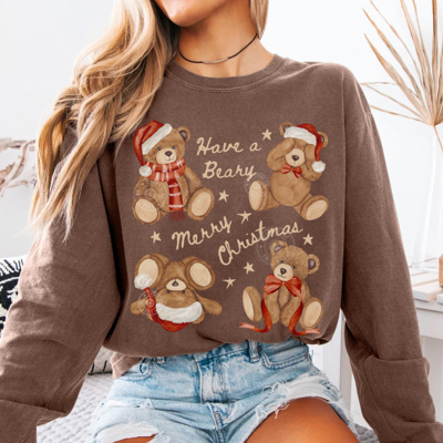 Comfort Colors Christmas Teddy Bear Long Sleeve Shirt, Christmas Bear Long Sleeve Tee, Merry Christmas Tshirt, Cute Holiday Apparel