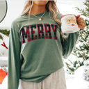 Small Green Plaid Merry Christmas Long Sleeve T-Shirt, Preppy Merry Christmas Shirt, Comfort Colors Long Sleeve Graphic Tee