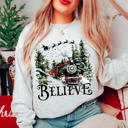 Believe Christmas Sweatshirt, North Pole Train Sweatshirt, Holiday Apparel for Women, Trendy Christmas Crewneck