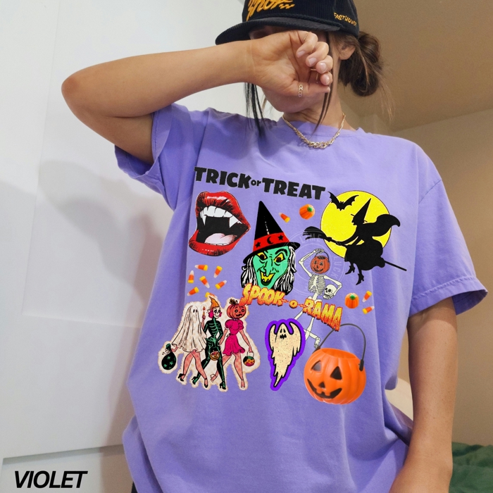 Trick or Treat Halloween Shirt, Retro Vintage Halloween Tee, Comfort Colors Fall Shirt, Spooky Season Tshirt for Women
