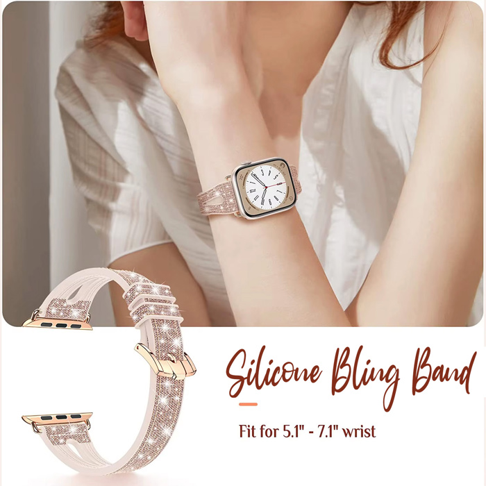Sparkling Slim Silicone Bands for Apple Watch 38/40/41mm and 42/44/45/46/49mm All Series Bling Replacement Strap  for iWatch Series 10/9/8/7/6/5/4/3/2/1/SE
