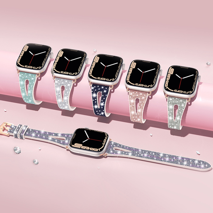 Sparkling Slim Silicone Bands for Apple Watch 38/40/41mm and 42/44/45/46/49mm All Series Bling Replacement Strap  for iWatch Series 10/9/8/7/6/5/4/3/2/1/SE