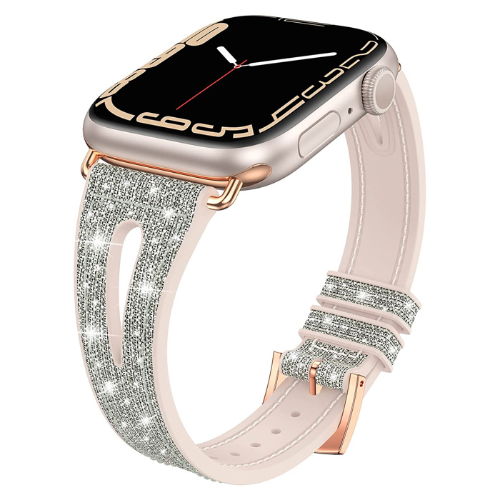 Sparkling Slim Silicone Bands for Apple Watch 38/40/41mm and 42/44/45/46/49mm All Series Bling Replacement Strap  for iWatch Series 10/9/8/7/6/5/4/3/2/1/SE