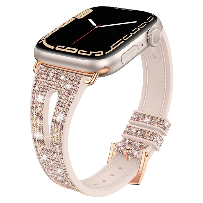 Sparkling Slim Silicone Bands for Apple Watch 38/40/41mm and 42/44/45/46/49mm All Series Bling Replacement Strap  for iWatch Series 10/9/8/7/6/5/4/3/2/1/SE