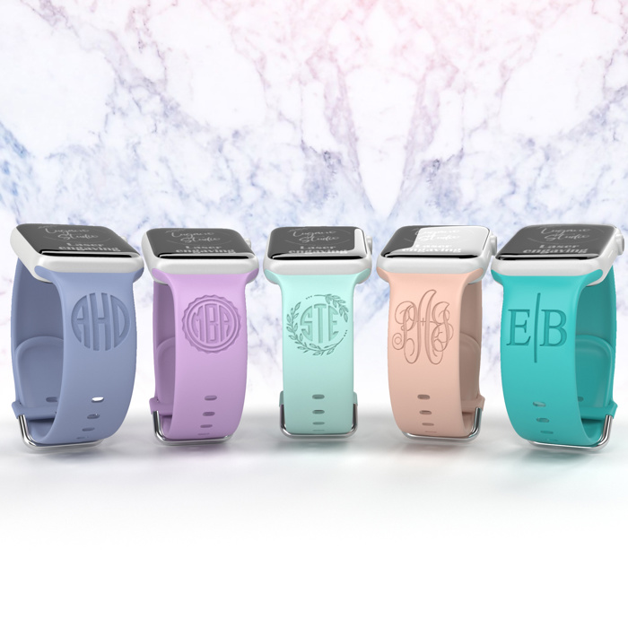 Personalized Apple Watch Monogram iWatch Band Silicone Watch 38/40/41 42/44/46/45/49 Strap Engraved