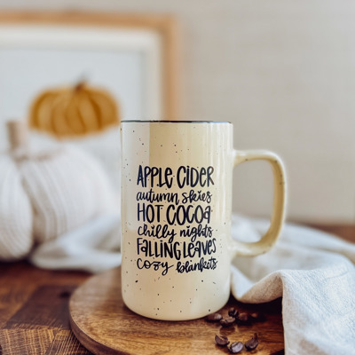Apple Cider Autumn Skies | Tall Campfire Coffee Mug | Fall Ceramic Mug | Dishwasher and Microwave Safe | 18 oz
