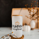  Pumpkin Everything Can Glass with Bamboo Lid and Glass Straw | Iced Coffee | Dishwasher and Microwave Safe | 16 oz