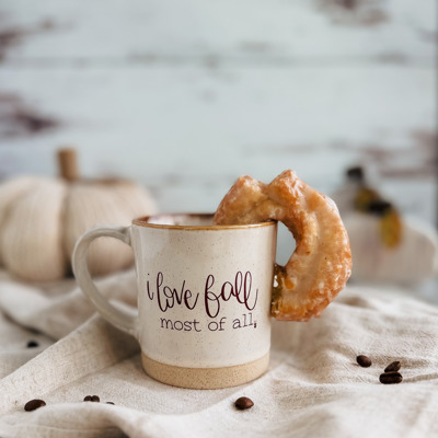I Love Fall Most of All | Rustic Fall Coffee Mug | Ceramic with Stone Bottom | Dishwasher and Microwave Safe | 13 oz