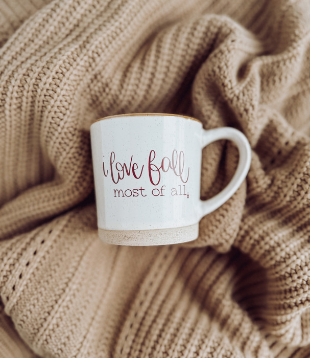 I Love Fall Most of All | Rustic Fall Coffee Mug | Ceramic with Stone Bottom | Dishwasher and Microwave Safe | 13 oz