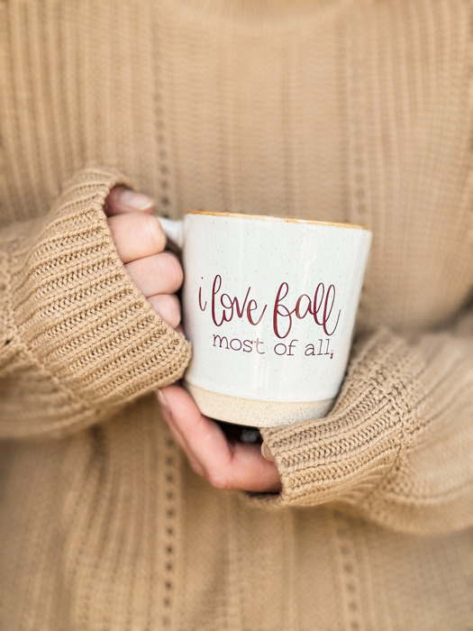 I Love Fall Most of All | Rustic Fall Coffee Mug | Ceramic with Stone Bottom | Dishwasher and Microwave Safe | 13 oz