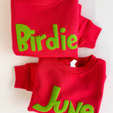  Custom Name Christmas Sweatshirts for Kids | Puffy Green Lettering | Holiday Crewnecks