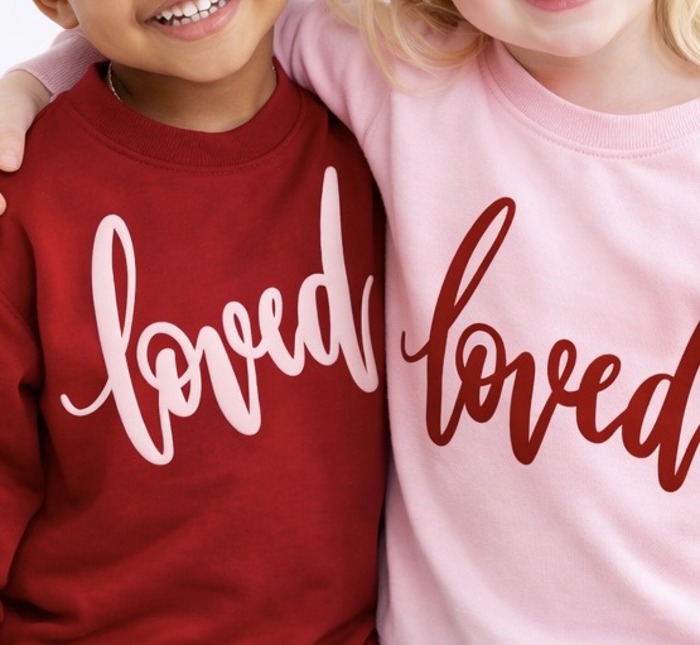 Loved Puff Print Valentine Sweatshirt (Baby–Youth)