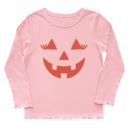  Girl's Pink Jack-O’-Lantern Long Sleeve Lettuce Edged Tee