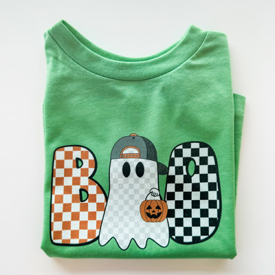 Boo Checkered Boy's Halloween Tee