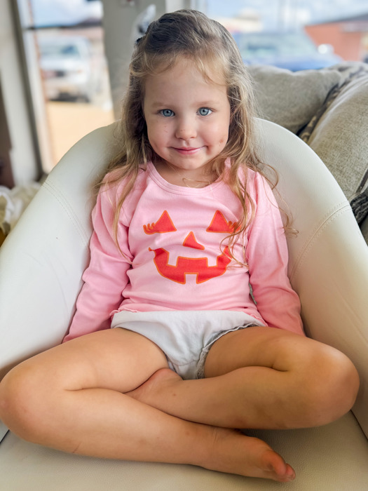 Girl's Pink Jack-O’-Lantern Long Sleeve Lettuce Edged Tee