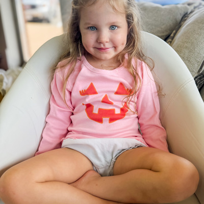 Girl's Pink Jack-O’-Lantern Long Sleeve Lettuce Edged Tee