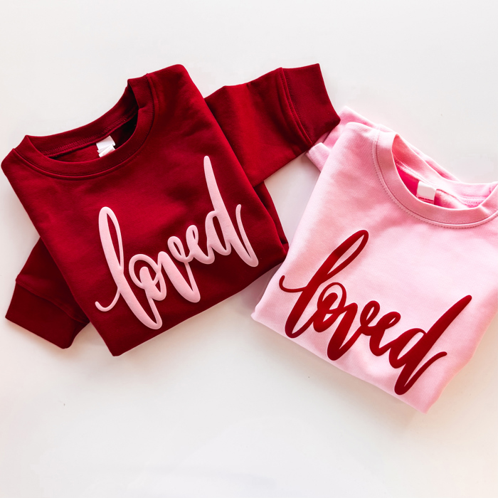 Loved Puff Print Valentine Sweatshirt (Baby–Youth)