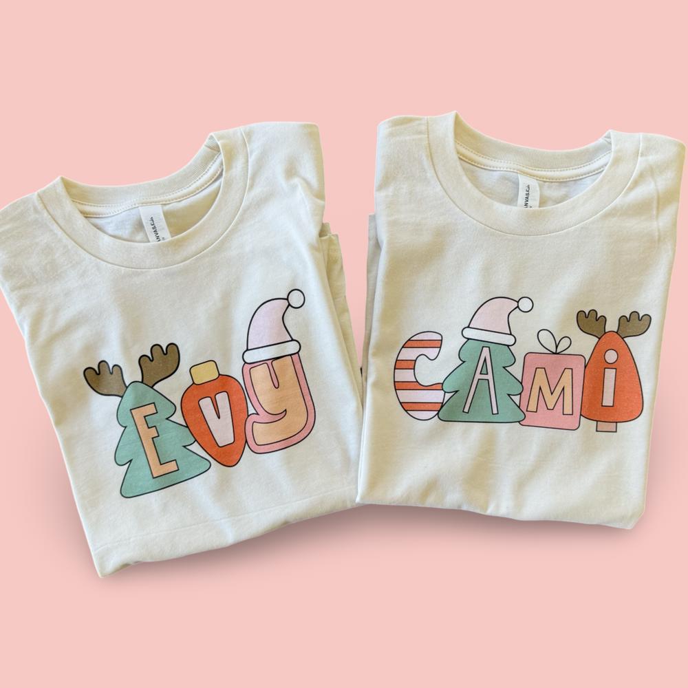 Kid's Retro Christmas Name Graphic Tee | Boys & Girls